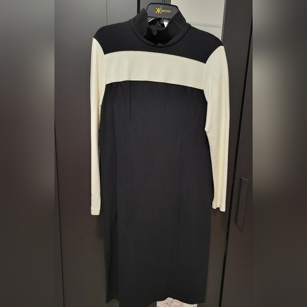 Black and Cream Long Sleeve Dress